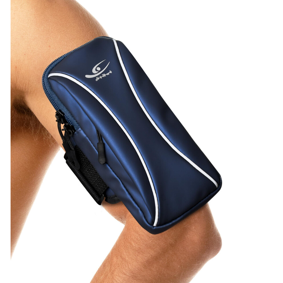 Waterproof Running Armband With Dual Pocket Storage, Adjustable Arm Or Wrist Fit For Iphone And Samsung Blue 9330225315490