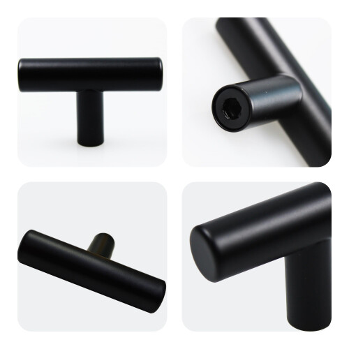 Matte Black Cabinet Handle Set, 304 Stainless Steel T‑Shaped Drawer Pulls, Rust‑Resistant Two‑Hole Design, 5 Pack 1