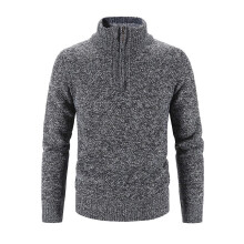(L, Dark Gray) Men Sweater Coat Half Zipper Knit Elastic Long Sleeves Stand Collar Outerwear Pure Color English