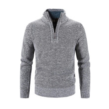 (XXL, Light Grey) Men Sweater Coat Half Zipper Knit Elastic Long Sleeves Stand Collar Outerwear Pure Color English