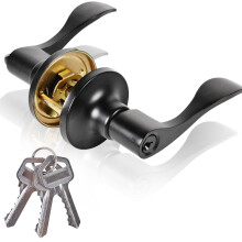 Security Stainless Steel Door Handle with Lock and Key, Modern Black Bedroom and Bathroom Lever Set