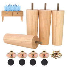 Adjustable Solid Wood Furniture Legs Set of 4 for Sofa Couch Replacement with Leveling Feet and Floor Protection Pads