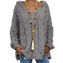 (XXL, Dark Gray) Women Sweater Hooded Long Sleeve Twist Texture Oversized Sweater Solid Color Loose Fit Ribbed Cuffs