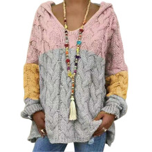 (XXXL, Hot Pink) Women Sweater Hooded Long Sleeve Twist Texture Oversized Sweater Solid Color Loose Fit Ribbed Cuffs