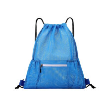 Large Capacity Drawstring Gym Bag with Breathable Mesh and Shoe Compartment, Waterproof Sports Backpack Blue L