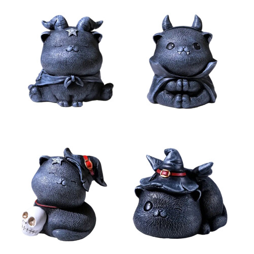 Resins Magics Cats Statue Halloweens Themed Shelf Desktop-D 1