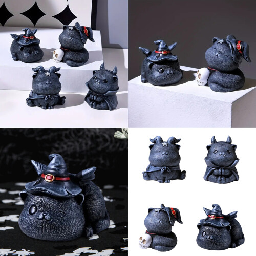 Resins Magics Cats Statue Halloweens Themed Shelf Desktop-D 2
