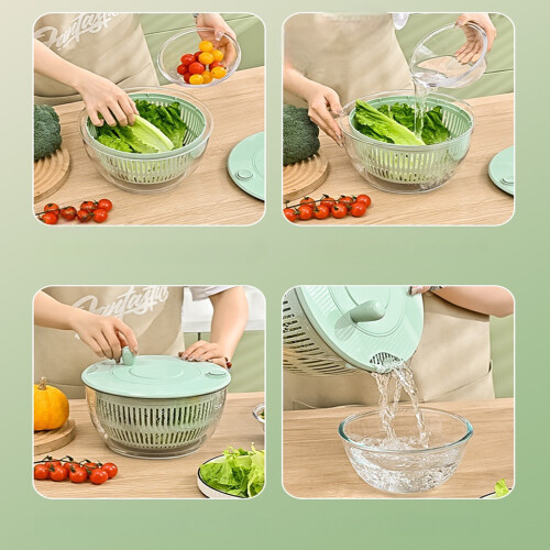 Déshydrateur de salade en acier inoxydable à 2 niveaux,-Vert 1