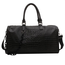Women's Waterproof PU Leather Gym Bag Large Capacity Black Shoulder Travel Duffel Weekender