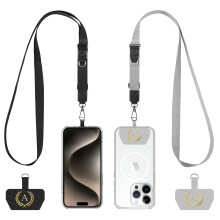 Adjustable Crossbody Phone Lanyard 2 Pack, Universal Neck Strap with D Ring for Keys and ID, Travel Ready Black/Gray