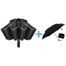 Inverted Travel Umbrella for Two People, Compact Lightweight Design with Waterproof Case