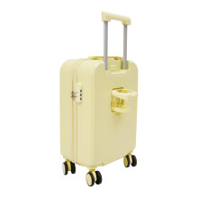 20 Inch Hardside Carry On Luggage with USB Port, Cup Holder, 360 Spinner Wheels, ABS Lightweight Yellow Suitcase