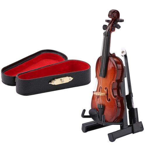 Mini Wooden Violin Model with Case and Bow