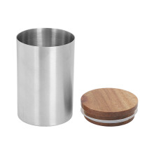 Tea Canister 304 Stainless Steel & Wood Sealed Tin
