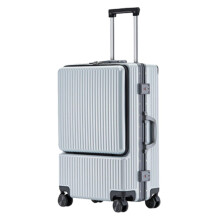 20 Inch Front Opening Carry On Luggage with USB Charger, Hard Shell Spinner Suitcase with Lock, Red