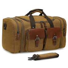Canvas Duffel Bag with Leather Accents, Expandable 20‑23 Inch Carry On Weekender for Travel