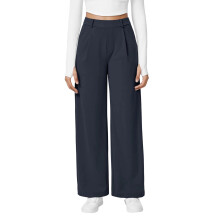 Women's wide-leg stretch work pants, business-Navy Blue XL