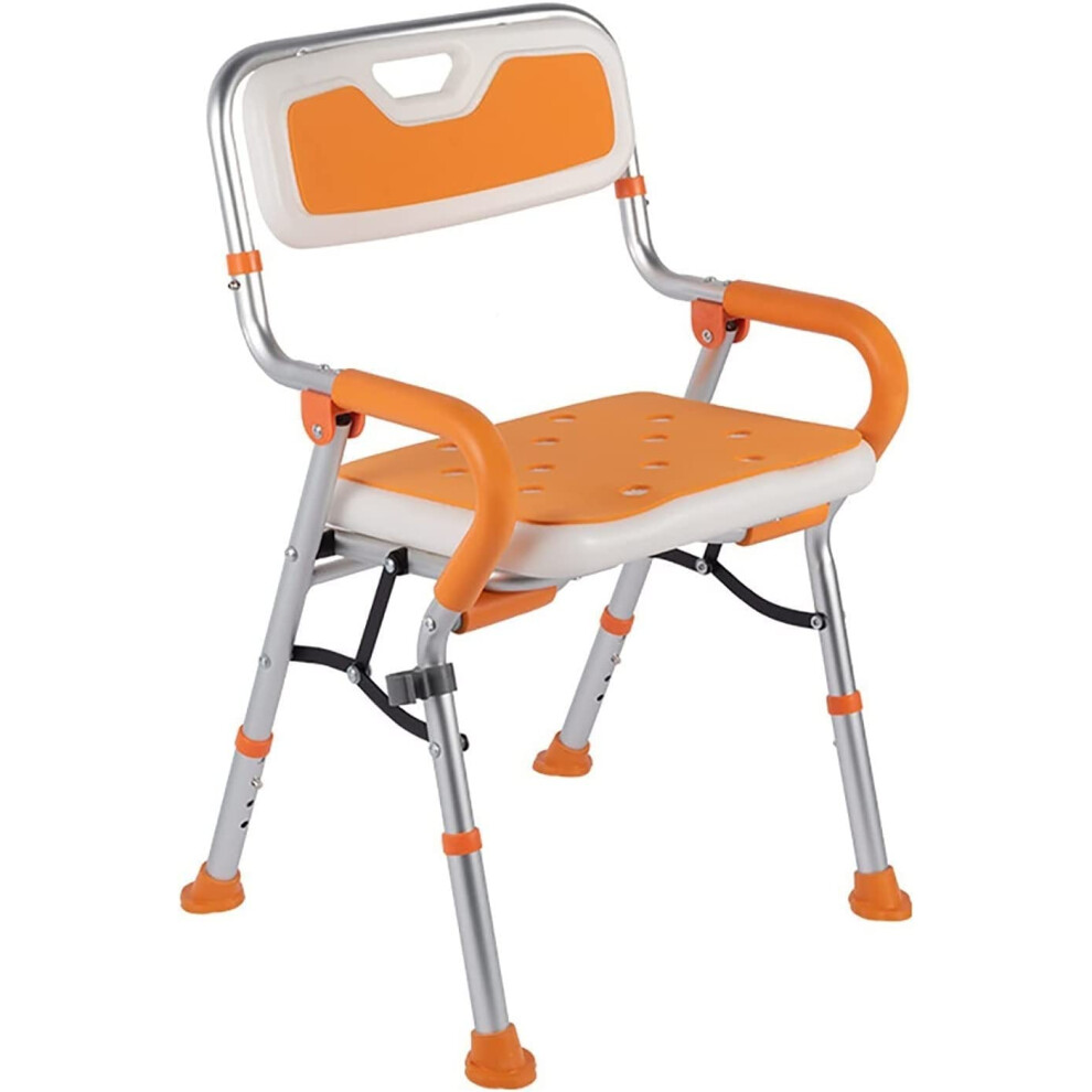 Foldable Height Adjustable Shower Chair with Armrests and Backrest, NonSlip Bath Stool for Elderly and Disabled