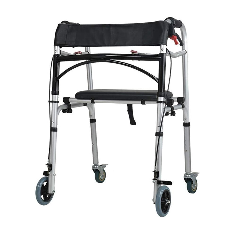 Foldable Walking Aid for Elderly with Seat and PushDown Brake, Lightweight Aluminum Rollator Walker