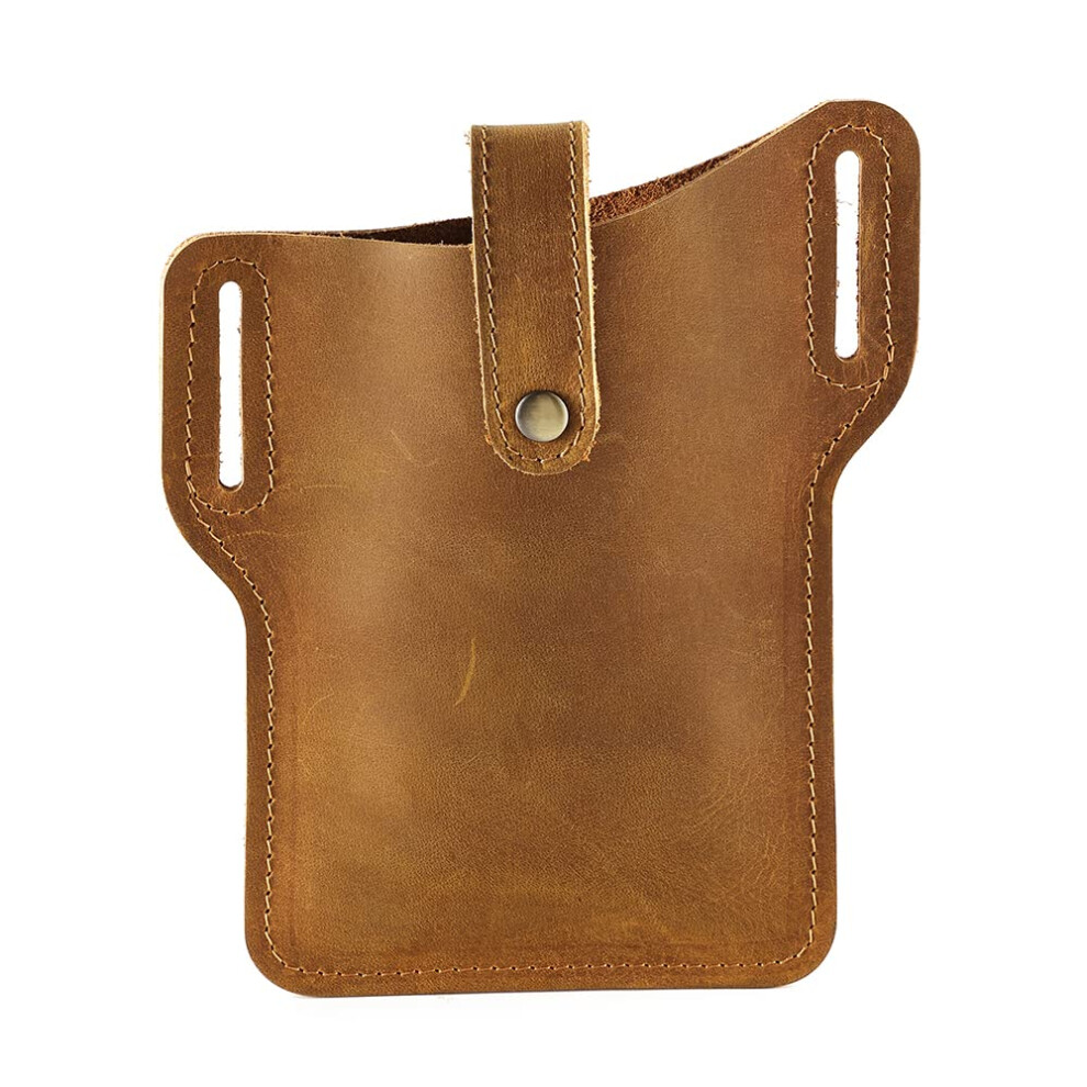 Leather Phone Holster For Men, Vintage Cowhide Waist Pouch With Secure Snap Closure, Brown 9351714466868