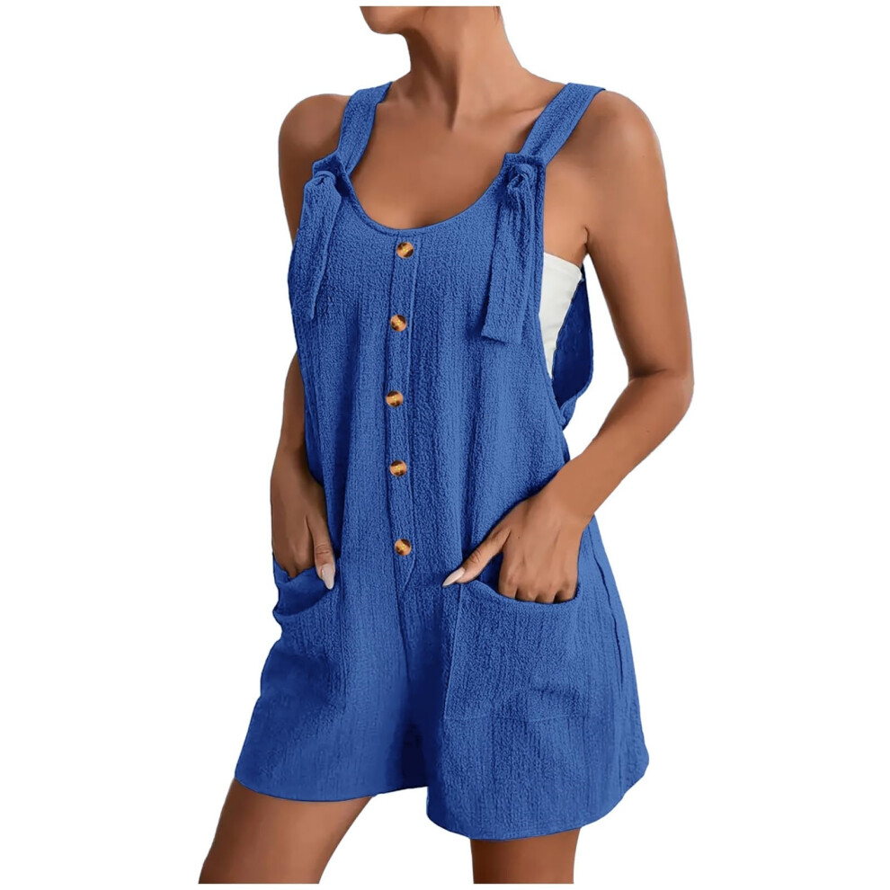 Blue Women's Jumpsuit, Casual And Loose Short Overalls,- Xxl