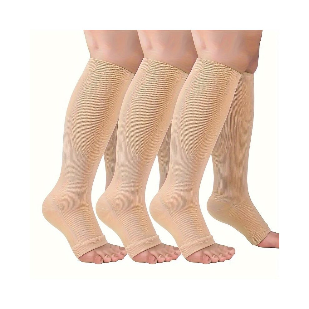 3 Pairs 2030 mmHg Open Toe Compression Socks for Women and Men, Knee  Support for Circulation Relief