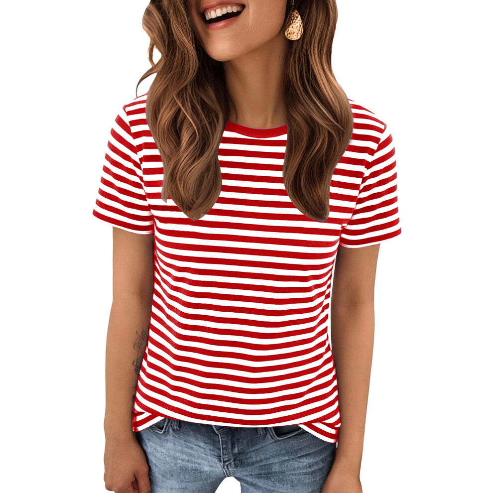 Red (1 Item) Women's Short-Sleeved Striped Sailor-Style- Xxxl