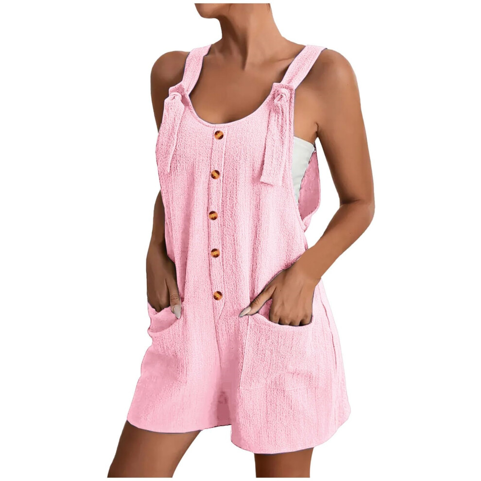 Pink Women's Jumpsuit, Casual And Loose Short Overalls,- S