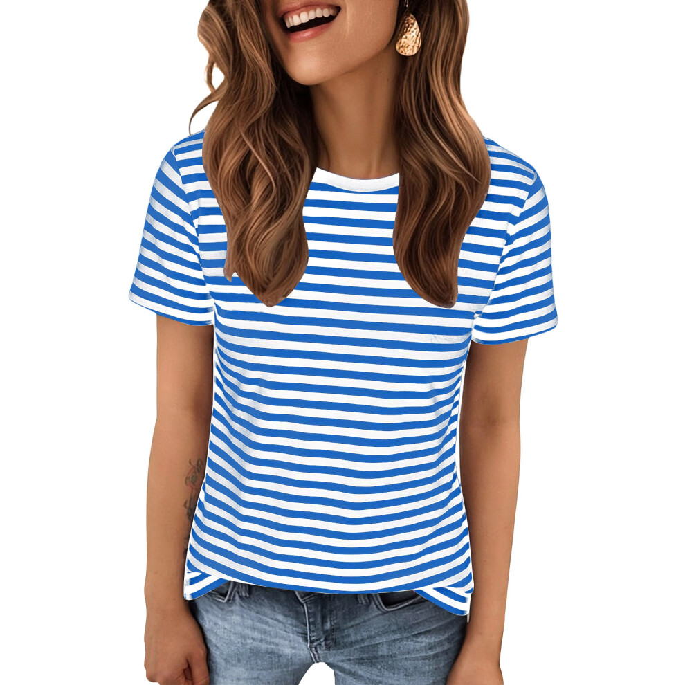 Sky Blue (1 Item) Women's Short-Sleeved Striped- Xxxl