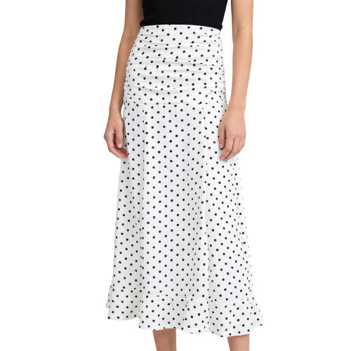 Women's Classical Black White Dot Print Fishtail Maxi Skirt-L