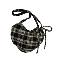 Stylish Checkered Heart Pattern Crossbody Bag Large-Black