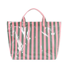Classical Striped Carryall Bag PVC Construction-green powder