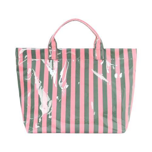 Classical Striped Carryall Bag PVC Construction-green powder