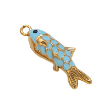 Breloque en forme de goutte de poisson vibrante en acier-Bleu