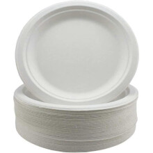 50 Pack Super Rigid Paper Plates,White Disposable Bagasse Sugarcane Plates, for Picnics, BBQ and Parties
