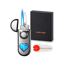 Butane Lighter Windproof Torch Dual Flame Control Refillable with Visible Gas Window for Outdoor Use