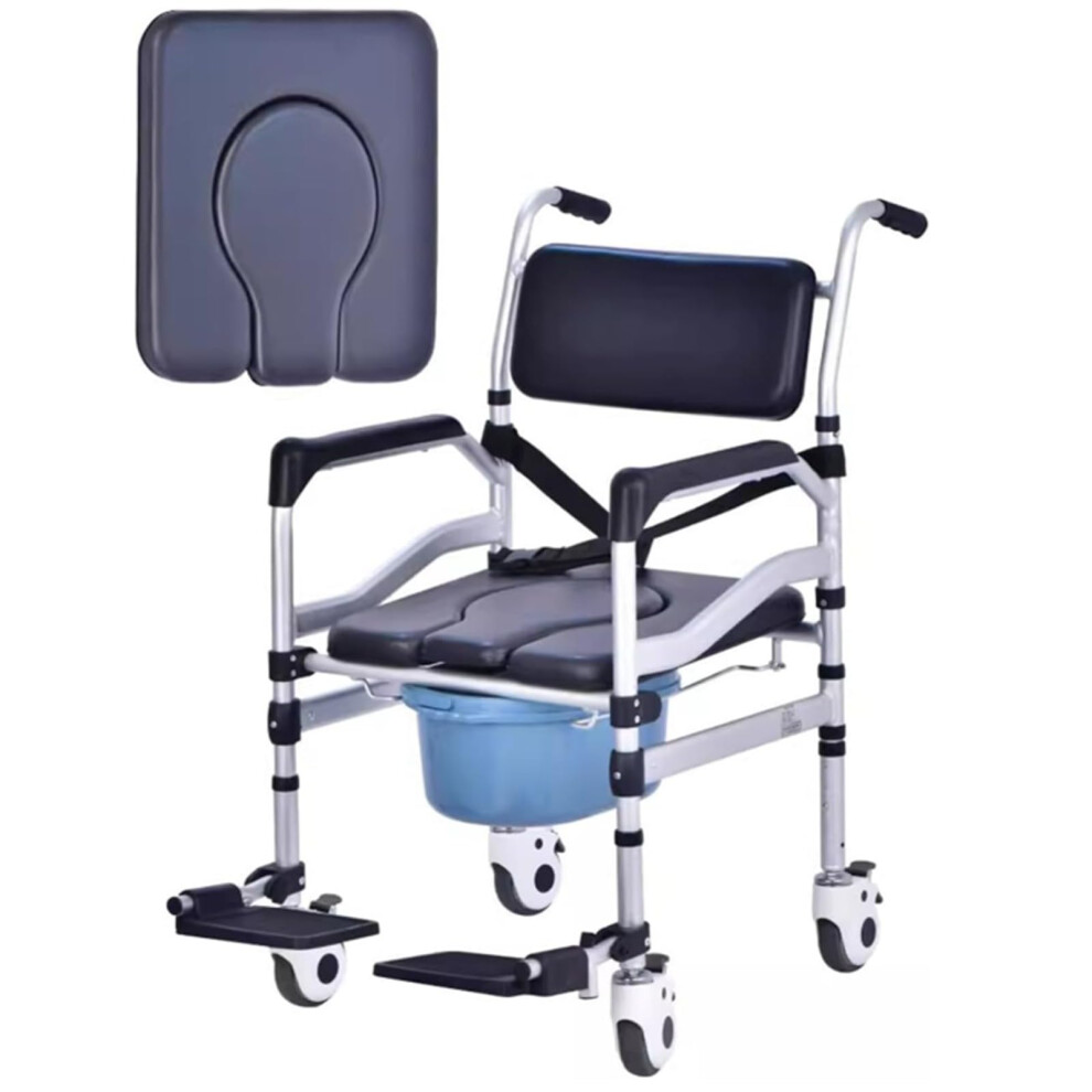 4â¯inâ¯1â¯Showerâ¯Commodeâ¯Chair with Wheels and Brakes, Foldableâ¯Aluminumâ¯Wheelchairâ¯Commode forâ¯Elderly