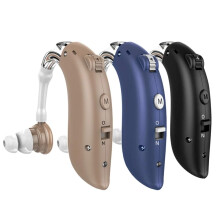 Rechargeable Invisible BTE Hearing Aid for Seniors, Clear Sound with Adjustable Comfort Fit (2 Blue)