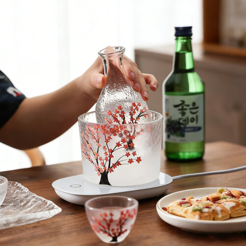 Elegant Japanese Glass Sake Set With Flower Pattern Sake Bottle 1