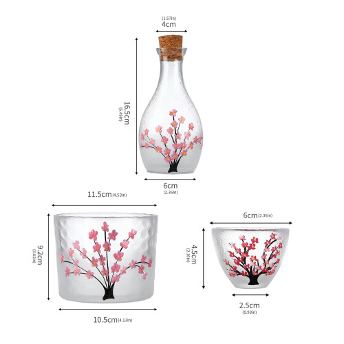 Elegant Japanese Glass Sake Set With Flower Pattern Sake Bottle 2
