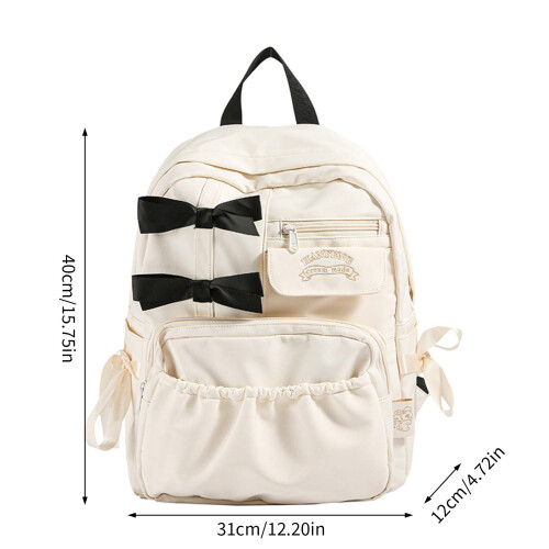 Trendy Daypack Lightweight Book Bag with Bows Practical-White 1