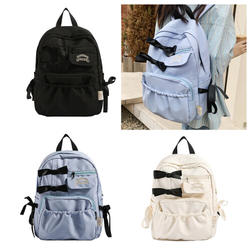 Trendy Daypack Lightweight Book Bag with Bows Practical-White 2