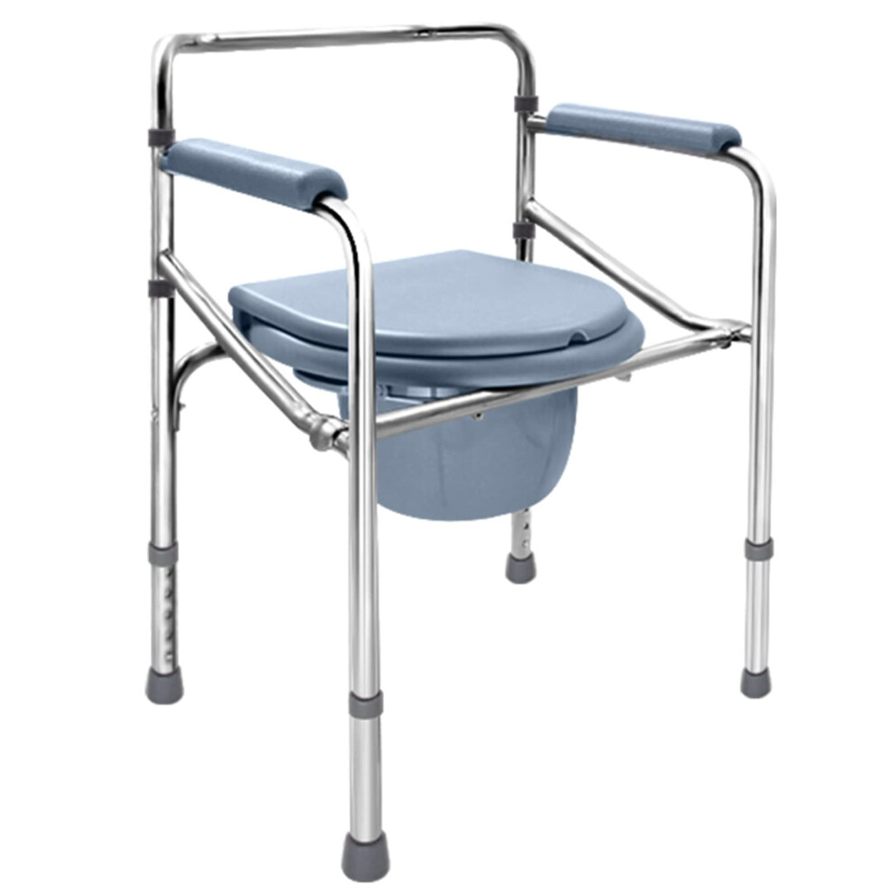 Foldable Bedside Commode Chair with Raised Seat, Handles and Removable Bucket for Elderly and Disabled