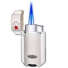 Windproof Jet Lighter Dual Flame Butane Torch with Adjustable Blue Flame and Visible Fuel Window for Cigars