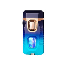 Windproof Butane Lighter Dual Flame Torch with Adjustable Blue Flame and Visible Fuel Window