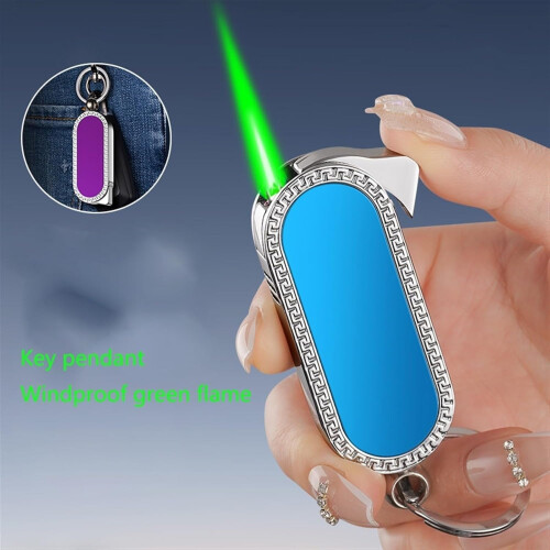 Windproof Butane Lighter Dual Pack with Adjustable Green Flame Refillable Metal Keychain Torch Gift 1
