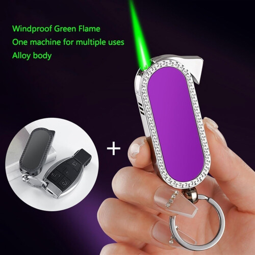 Windproof Butane Lighter Dual Pack with Adjustable Green Flame Refillable Metal Keychain Torch Gift 2