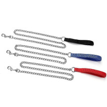(black) Chain Traction Rope 120cm Long Chrome-Plated Iron Alloy Chain Comfortable Foam Handle Optional Leash for MediumLarge