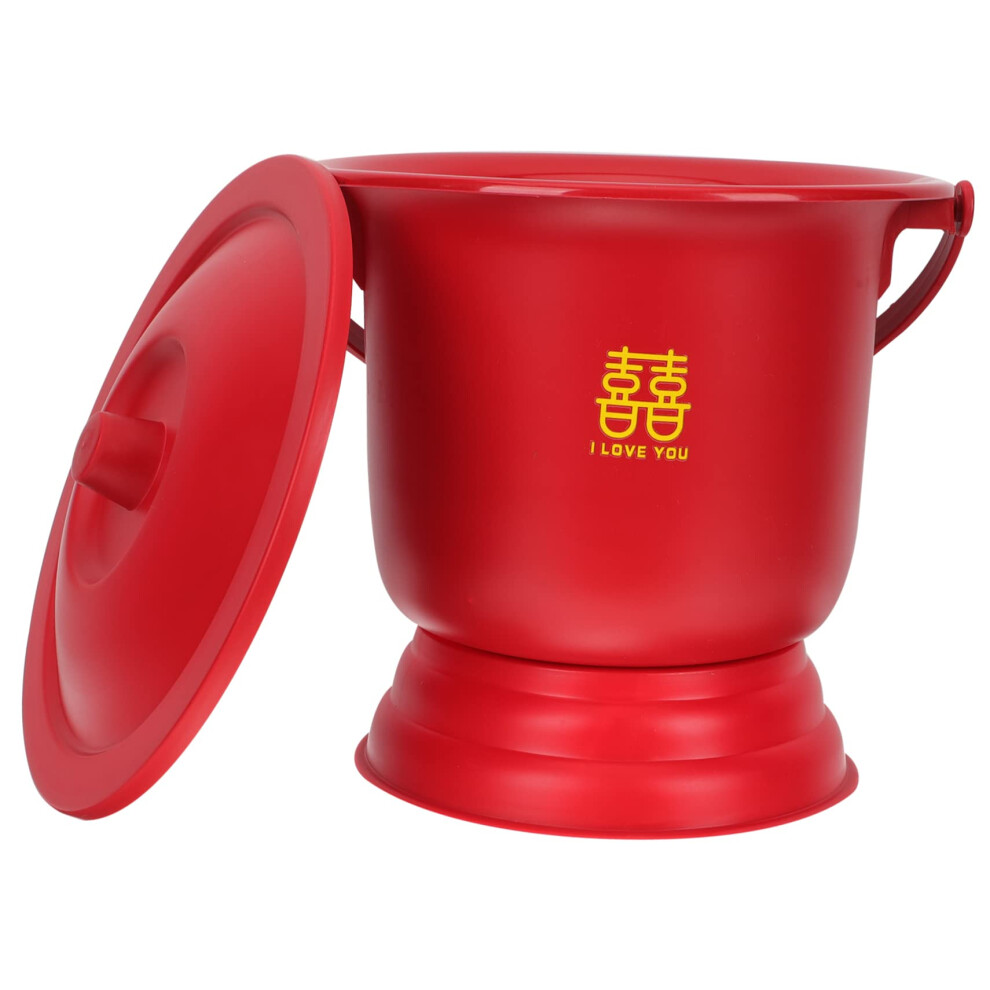Red Portable Urinal and Bedpan with Lid for Adults, Leakproof Reusable PP Pot, Easy Clean Design