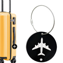 Metal Luggage Tags Set with Secure Cable and Hidden ID, Round Airplane Design for Suitcases Travel